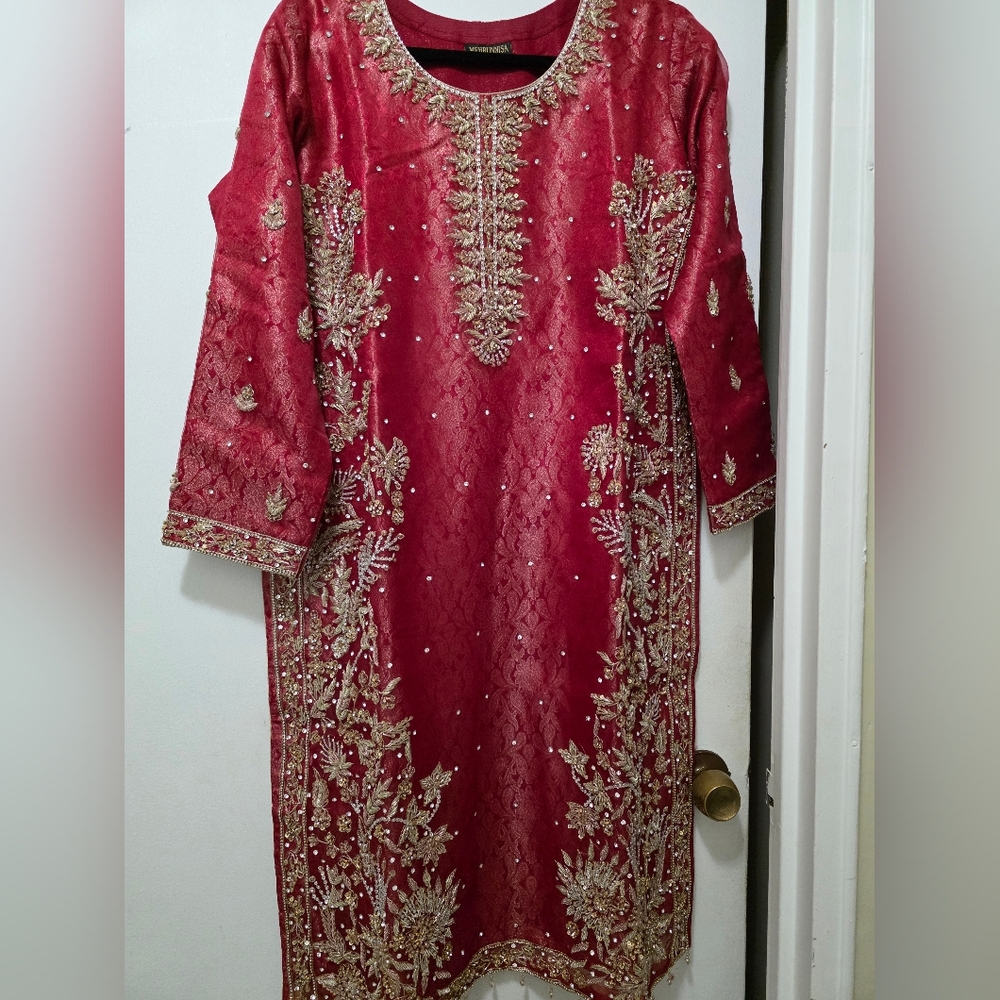 Elegant Red and Gold Embroidered Dress